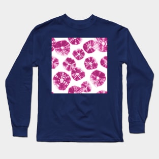 Shibori Kumo tie dye pink fuchsia dots over white Long Sleeve T-Shirt